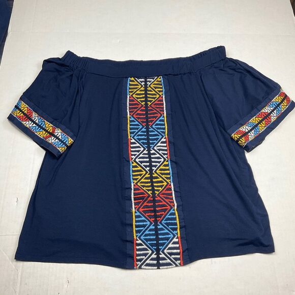 Cha Cha Vente Off The Shoulder Top Embroidered Short Sleeve Boho Casual Shirt XL - Picture 1 of 10